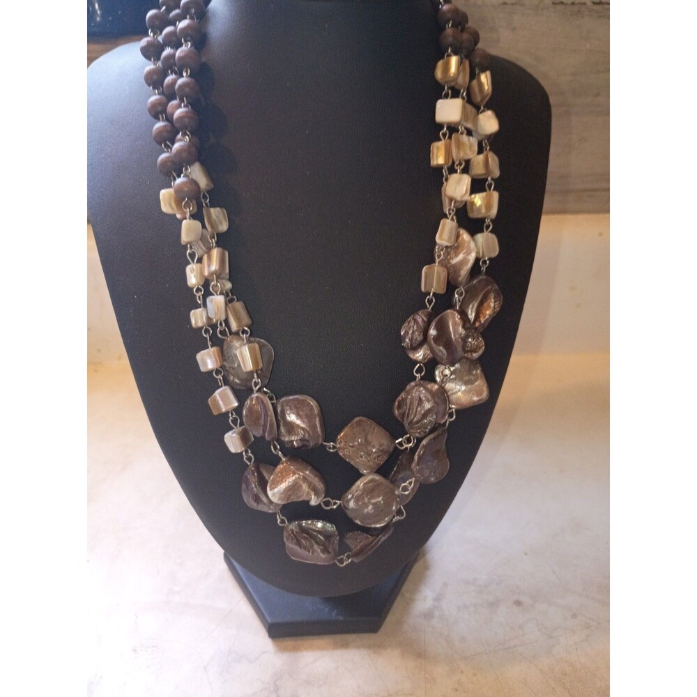 Vintage NY & Co Multi-Strand Shell Statement Necklace Bronze 18"